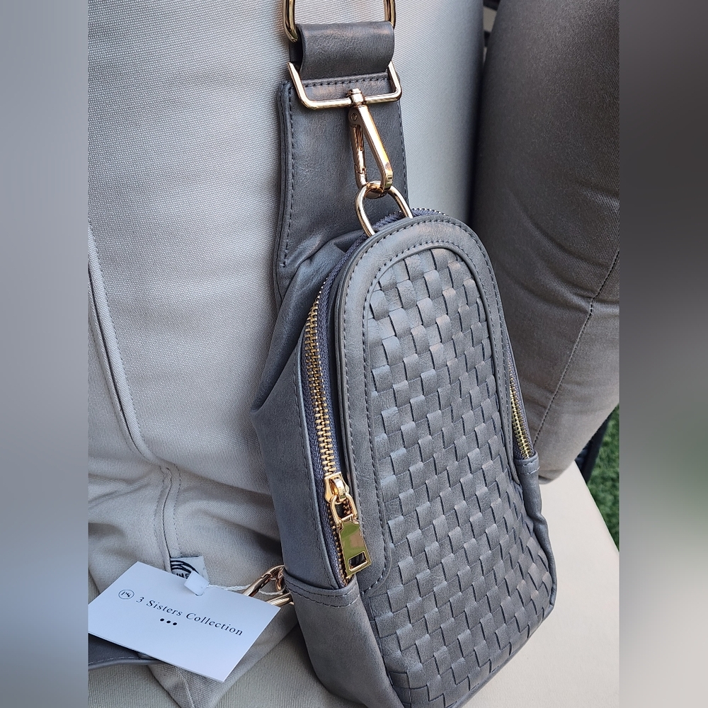Pretty Simple Women's Waverly Gray Woven Vegan Leather Sling Crossbody Bag - Picture 4 of 8